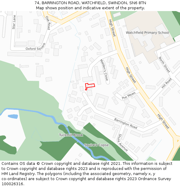 74, BARRINGTON ROAD, WATCHFIELD, SWINDON, SN6 8TN: Location map and indicative extent of plot