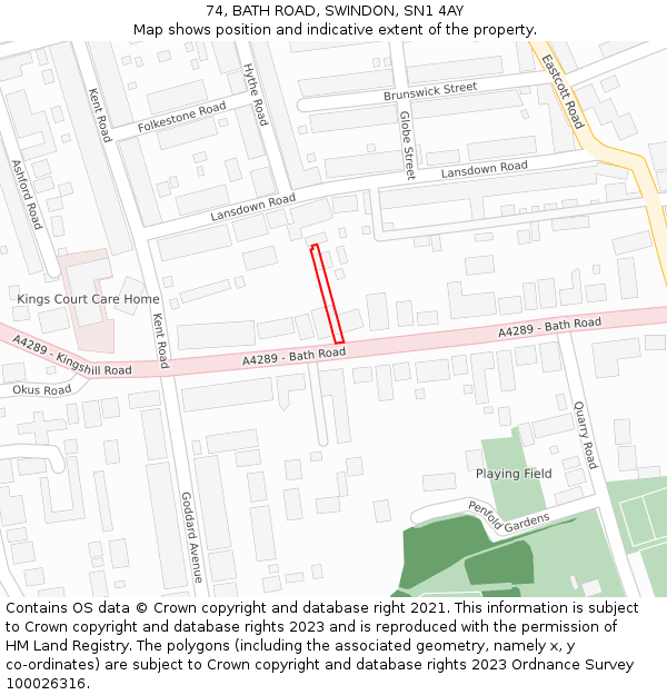 74, BATH ROAD, SWINDON, SN1 4AY: Location map and indicative extent of plot