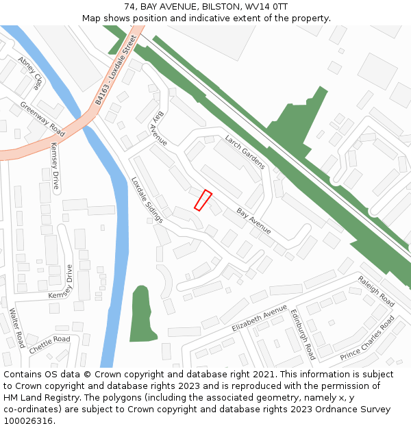 74, BAY AVENUE, BILSTON, WV14 0TT: Location map and indicative extent of plot