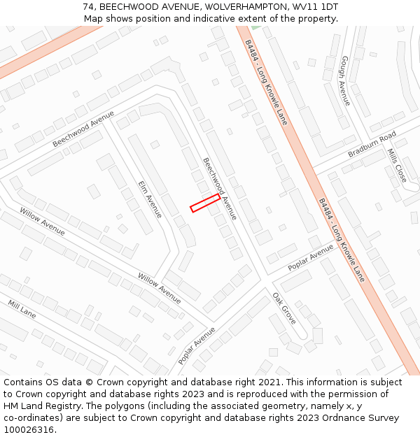 74, BEECHWOOD AVENUE, WOLVERHAMPTON, WV11 1DT: Location map and indicative extent of plot