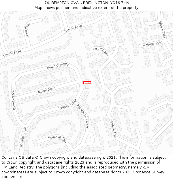 74, BEMPTON OVAL, BRIDLINGTON, YO16 7HN: Location map and indicative extent of plot