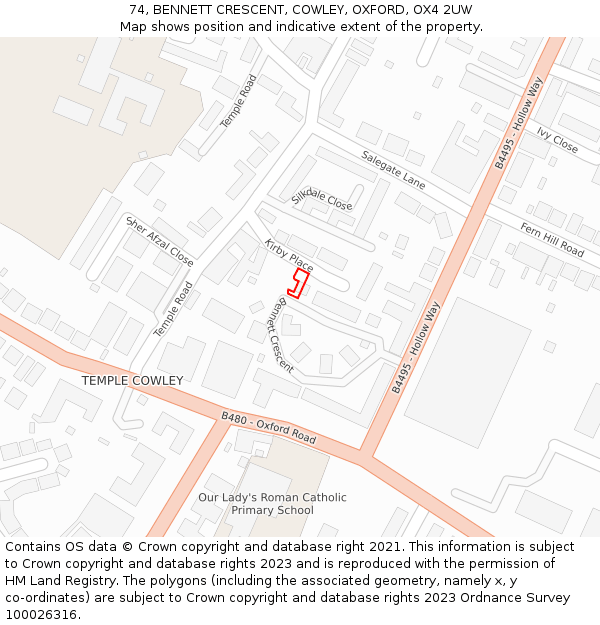 74, BENNETT CRESCENT, COWLEY, OXFORD, OX4 2UW: Location map and indicative extent of plot