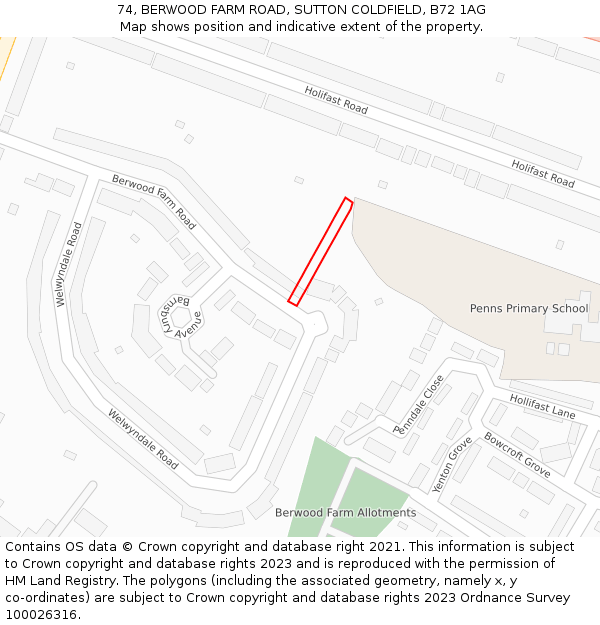 74, BERWOOD FARM ROAD, SUTTON COLDFIELD, B72 1AG: Location map and indicative extent of plot