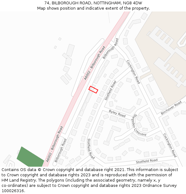 74, BILBOROUGH ROAD, NOTTINGHAM, NG8 4DW: Location map and indicative extent of plot