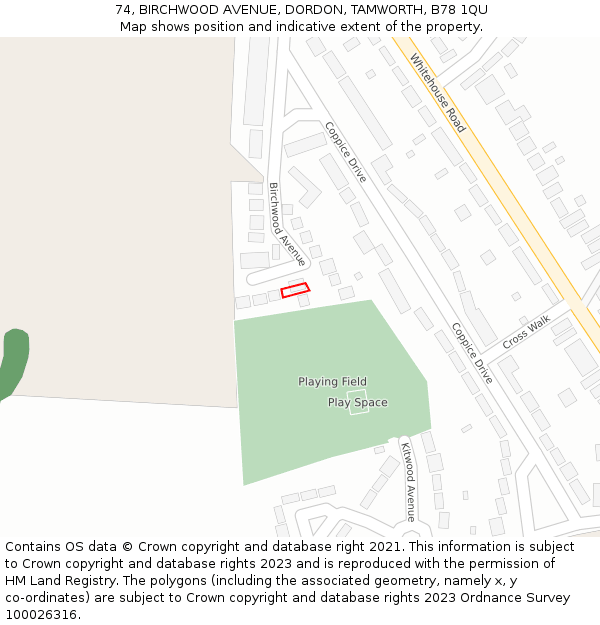 74, BIRCHWOOD AVENUE, DORDON, TAMWORTH, B78 1QU: Location map and indicative extent of plot