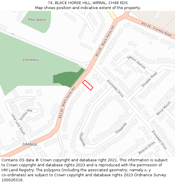 74, BLACK HORSE HILL, WIRRAL, CH48 6DS: Location map and indicative extent of plot