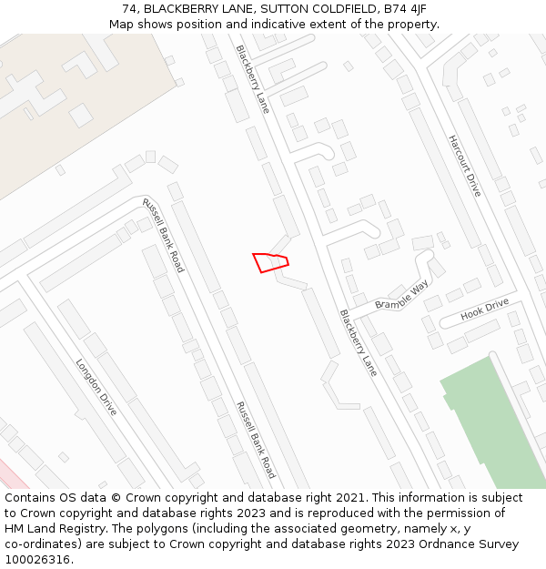 74, BLACKBERRY LANE, SUTTON COLDFIELD, B74 4JF: Location map and indicative extent of plot