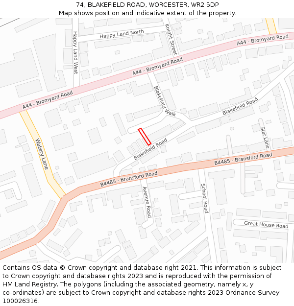 74, BLAKEFIELD ROAD, WORCESTER, WR2 5DP: Location map and indicative extent of plot