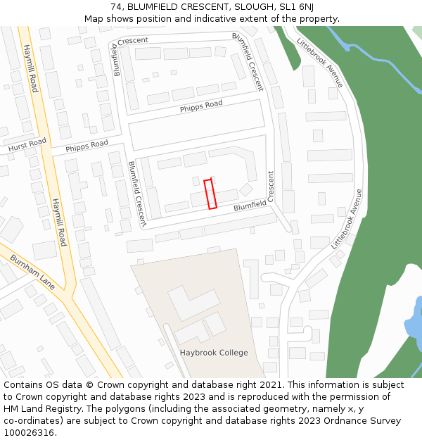 74, BLUMFIELD CRESCENT, SLOUGH, SL1 6NJ: Location map and indicative extent of plot