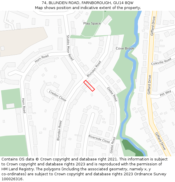 74, BLUNDEN ROAD, FARNBOROUGH, GU14 8QW: Location map and indicative extent of plot