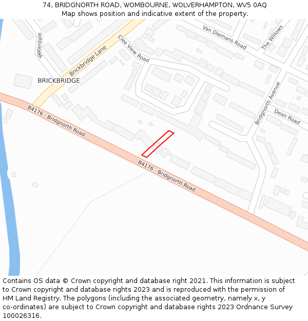 74, BRIDGNORTH ROAD, WOMBOURNE, WOLVERHAMPTON, WV5 0AQ: Location map and indicative extent of plot