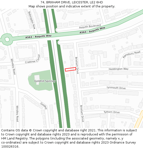74, BRIXHAM DRIVE, LEICESTER, LE2 6HD: Location map and indicative extent of plot
