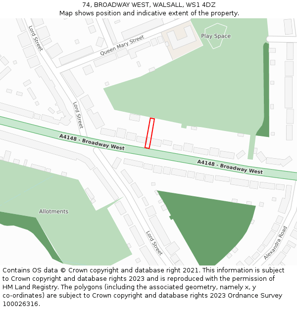74, BROADWAY WEST, WALSALL, WS1 4DZ: Location map and indicative extent of plot
