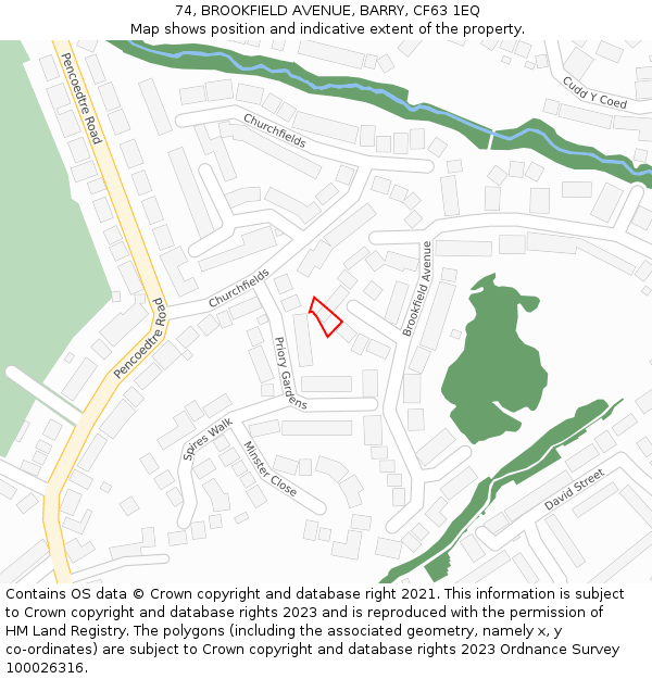 74, BROOKFIELD AVENUE, BARRY, CF63 1EQ: Location map and indicative extent of plot