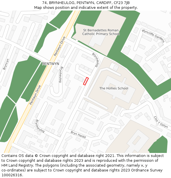 74, BRYNHEULOG, PENTWYN, CARDIFF, CF23 7JB: Location map and indicative extent of plot