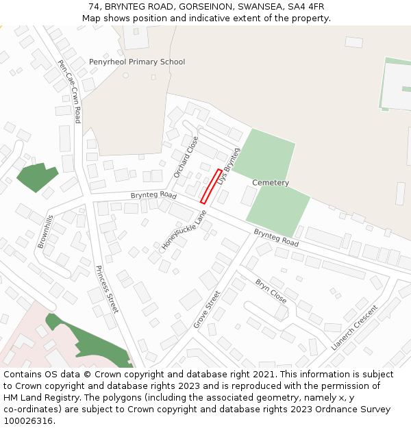 74, BRYNTEG ROAD, GORSEINON, SWANSEA, SA4 4FR: Location map and indicative extent of plot