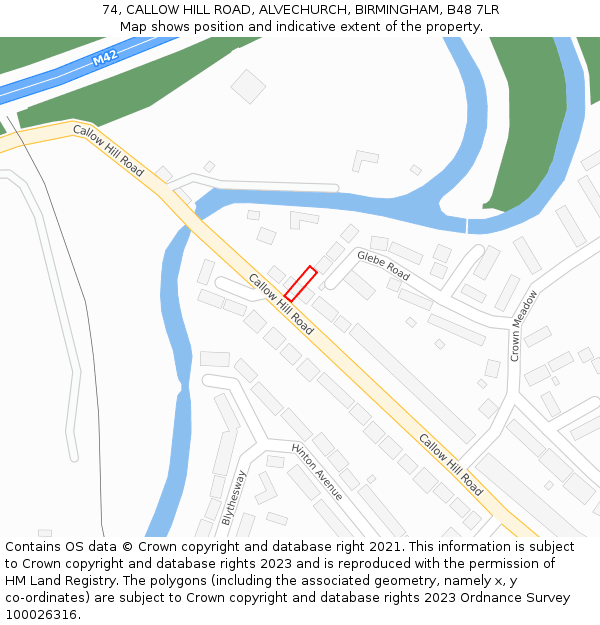 74, CALLOW HILL ROAD, ALVECHURCH, BIRMINGHAM, B48 7LR: Location map and indicative extent of plot