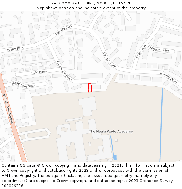 74, CAMARGUE DRIVE, MARCH, PE15 9PF: Location map and indicative extent of plot