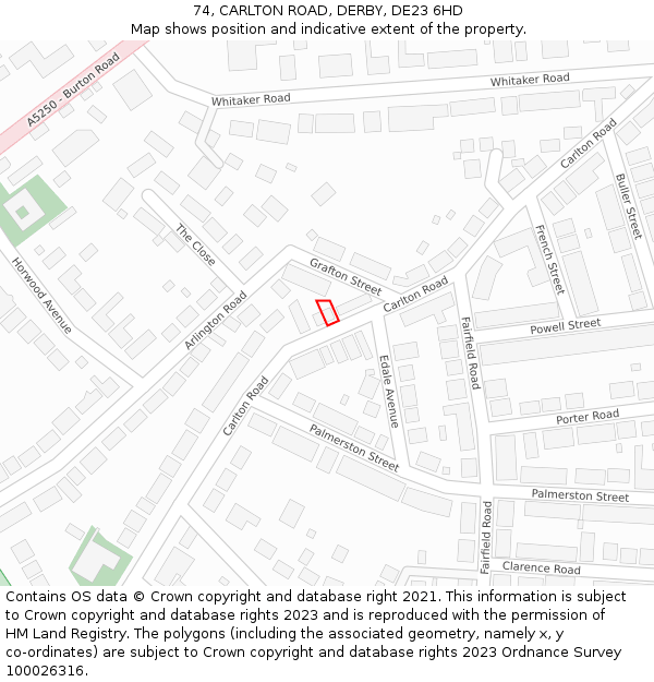 74, CARLTON ROAD, DERBY, DE23 6HD: Location map and indicative extent of plot