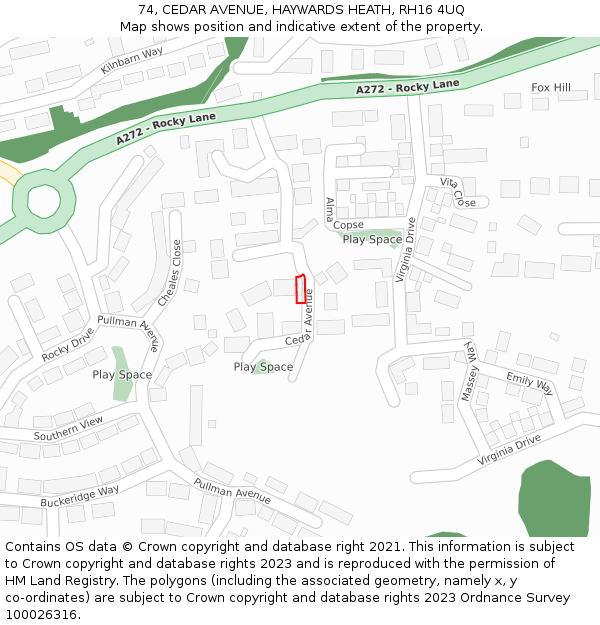 74, CEDAR AVENUE, HAYWARDS HEATH, RH16 4UQ: Location map and indicative extent of plot