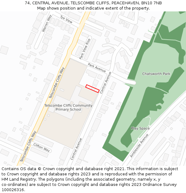 74, CENTRAL AVENUE, TELSCOMBE CLIFFS, PEACEHAVEN, BN10 7NB: Location map and indicative extent of plot