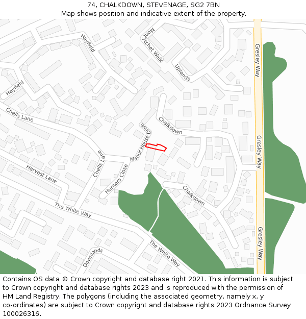 74, CHALKDOWN, STEVENAGE, SG2 7BN: Location map and indicative extent of plot