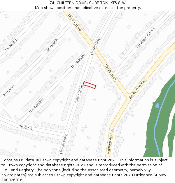 74, CHILTERN DRIVE, SURBITON, KT5 8LW: Location map and indicative extent of plot