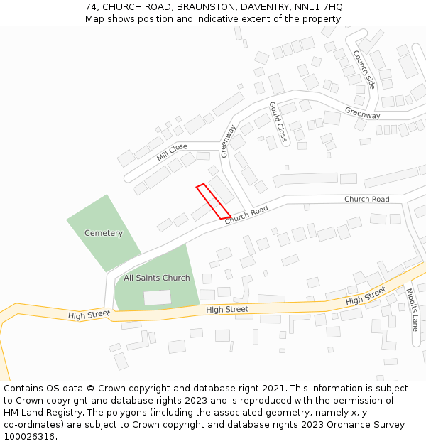 74, CHURCH ROAD, BRAUNSTON, DAVENTRY, NN11 7HQ: Location map and indicative extent of plot