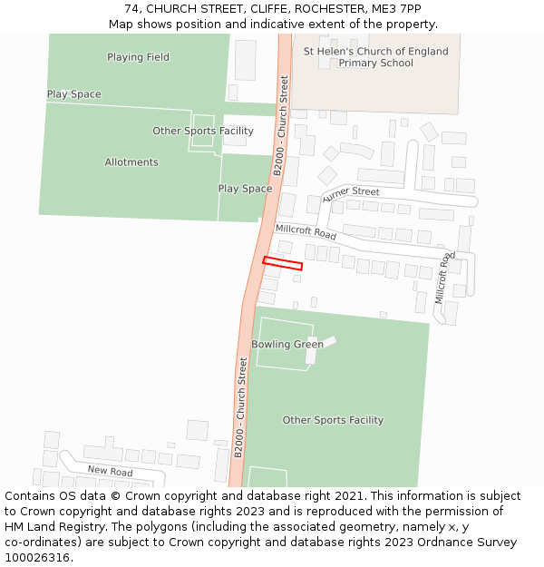 74, CHURCH STREET, CLIFFE, ROCHESTER, ME3 7PP: Location map and indicative extent of plot