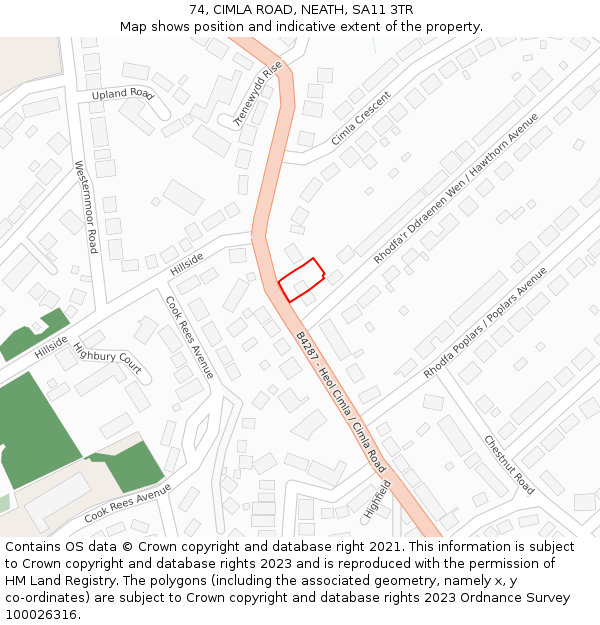 74, CIMLA ROAD, NEATH, SA11 3TR: Location map and indicative extent of plot