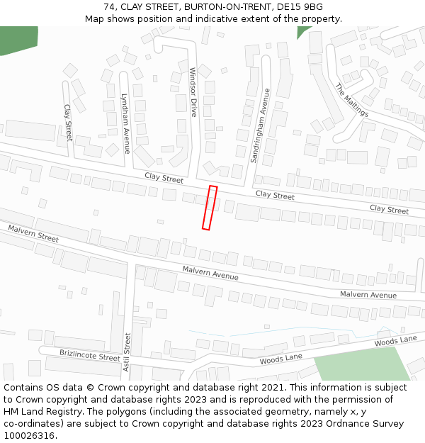 74, CLAY STREET, BURTON-ON-TRENT, DE15 9BG: Location map and indicative extent of plot