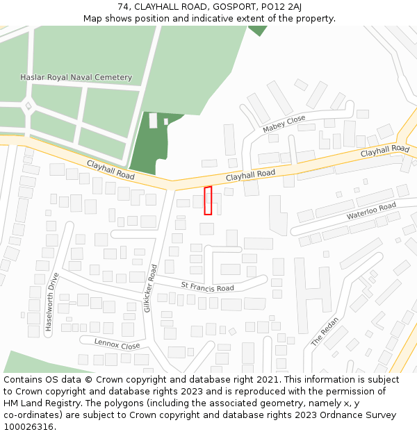 74, CLAYHALL ROAD, GOSPORT, PO12 2AJ: Location map and indicative extent of plot