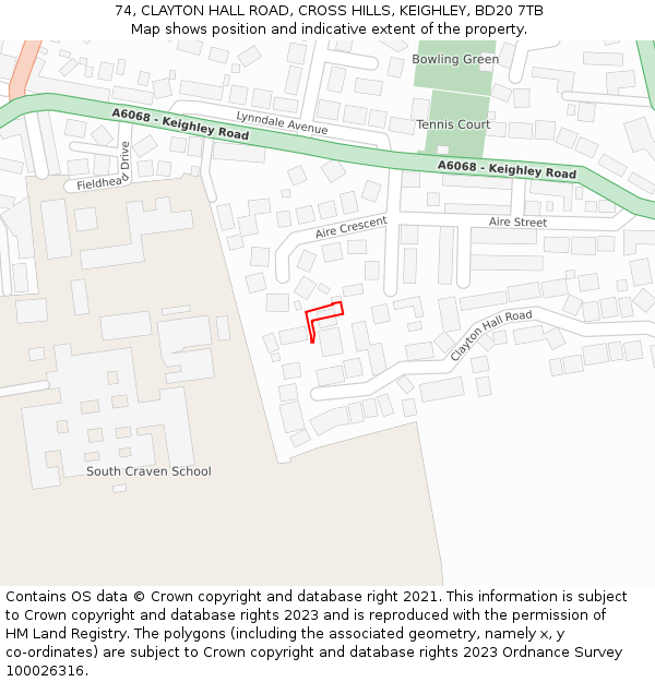 74, CLAYTON HALL ROAD, CROSS HILLS, KEIGHLEY, BD20 7TB: Location map and indicative extent of plot