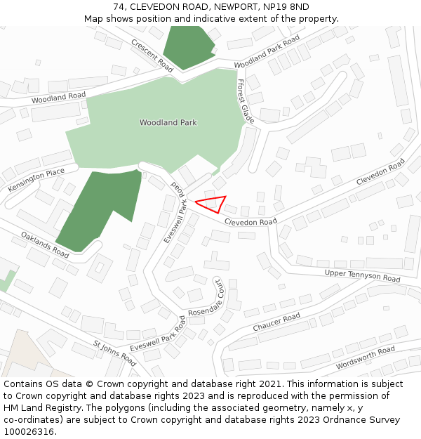 74, CLEVEDON ROAD, NEWPORT, NP19 8ND: Location map and indicative extent of plot
