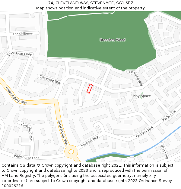 74, CLEVELAND WAY, STEVENAGE, SG1 6BZ: Location map and indicative extent of plot