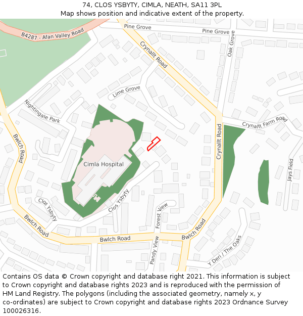 74, CLOS YSBYTY, CIMLA, NEATH, SA11 3PL: Location map and indicative extent of plot