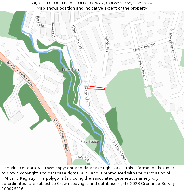 74, COED COCH ROAD, OLD COLWYN, COLWYN BAY, LL29 9UW: Location map and indicative extent of plot