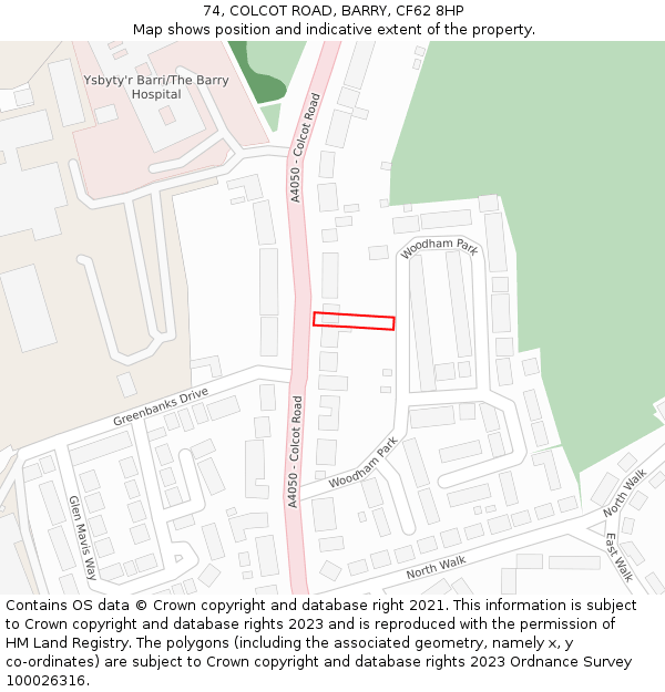 74, COLCOT ROAD, BARRY, CF62 8HP: Location map and indicative extent of plot