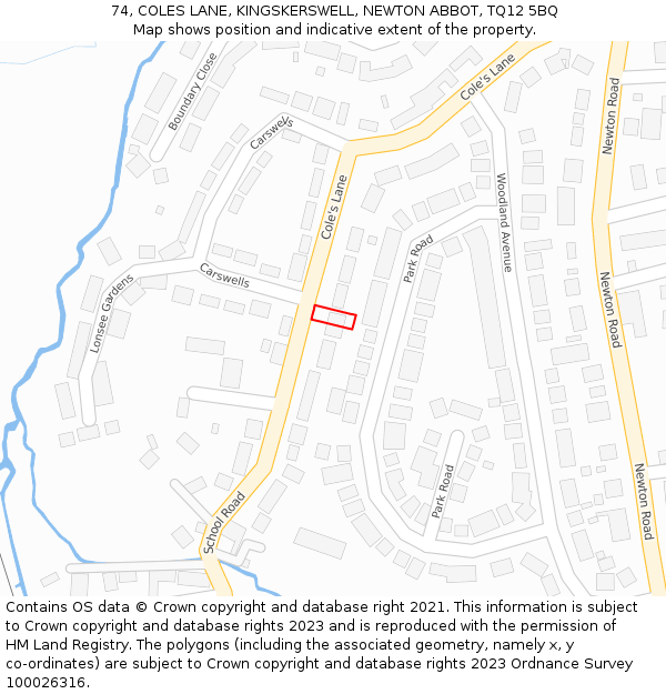 74, COLES LANE, KINGSKERSWELL, NEWTON ABBOT, TQ12 5BQ: Location map and indicative extent of plot