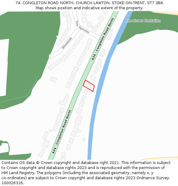 74, CONGLETON ROAD NORTH, CHURCH LAWTON, STOKE-ON-TRENT, ST7 3BA: Location map and indicative extent of plot