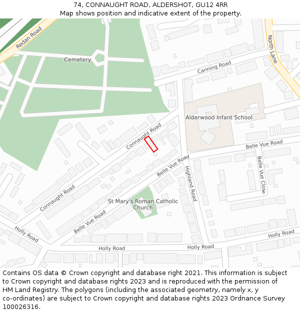 74, CONNAUGHT ROAD, ALDERSHOT, GU12 4RR: Location map and indicative extent of plot