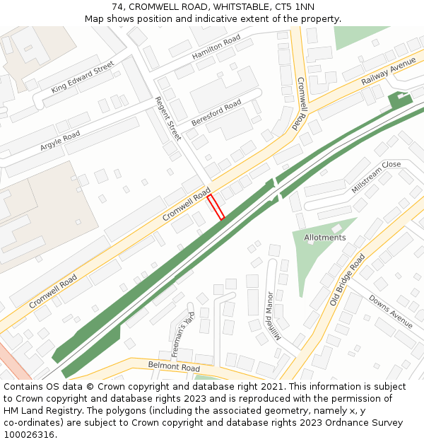 74, CROMWELL ROAD, WHITSTABLE, CT5 1NN: Location map and indicative extent of plot