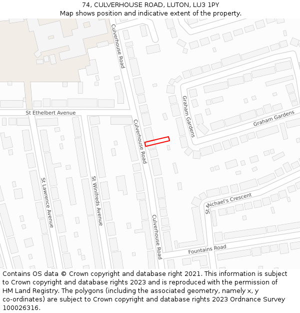 74, CULVERHOUSE ROAD, LUTON, LU3 1PY: Location map and indicative extent of plot