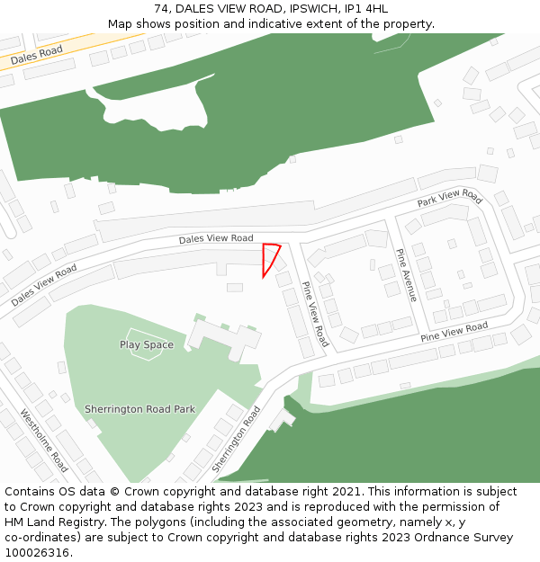 74, DALES VIEW ROAD, IPSWICH, IP1 4HL: Location map and indicative extent of plot