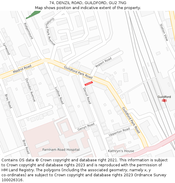 74, DENZIL ROAD, GUILDFORD, GU2 7NG: Location map and indicative extent of plot