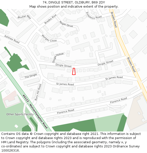 74, DINGLE STREET, OLDBURY, B69 2DY: Location map and indicative extent of plot