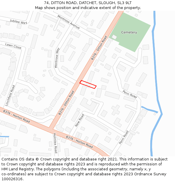 74, DITTON ROAD, DATCHET, SLOUGH, SL3 9LT: Location map and indicative extent of plot