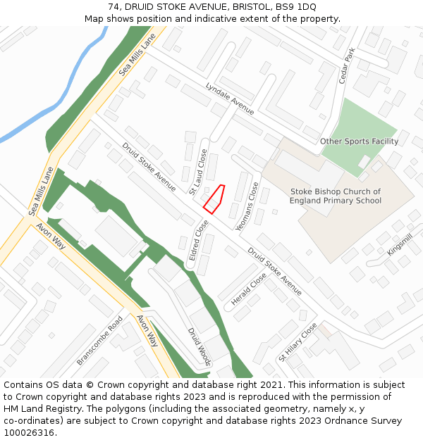 74, DRUID STOKE AVENUE, BRISTOL, BS9 1DQ: Location map and indicative extent of plot