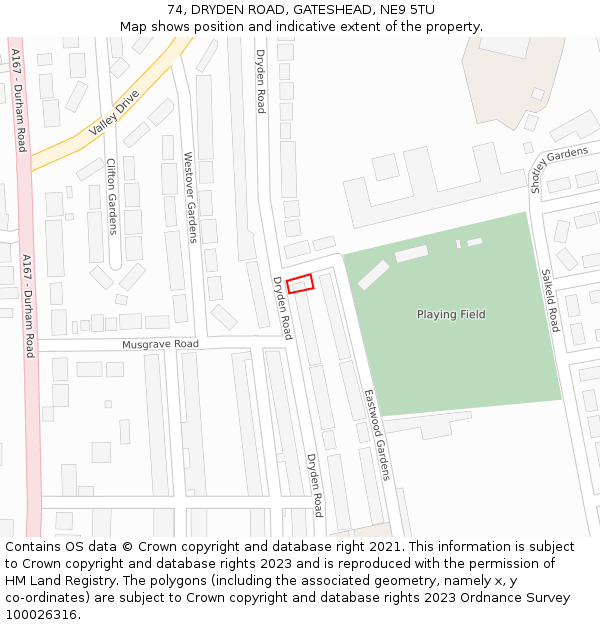 74, DRYDEN ROAD, GATESHEAD, NE9 5TU: Location map and indicative extent of plot