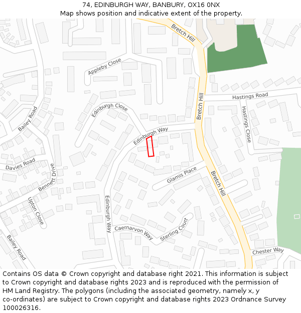 74, EDINBURGH WAY, BANBURY, OX16 0NX: Location map and indicative extent of plot